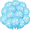 A bunch of light blue latex balloons decorated with white clouds and cow prints for party decor