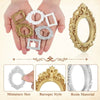 A set of ten vintage resin picture frames in gold and silver styles shown in a person's hands.
