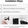 Installation steps showing how to nail and hang a tapestry on the wall