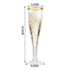 A tall, clear plastic champagne flute with a gold rim and stem, measuring 16.5cm in height.