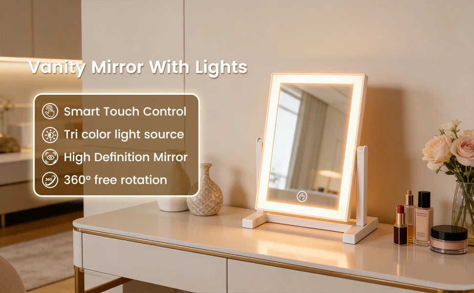 LED Makeup Mirror with 3 Color Lighting and Touch Control