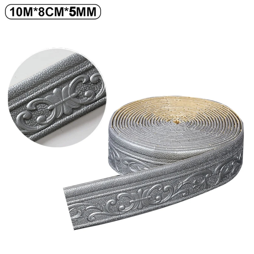 Roll of silver decorative self-adhesive wall trim border for home decor