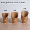 Three disposable kraft paper French fry cups in sizes 12oz, 14oz, and 16oz displayed side by side.