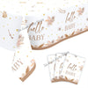 A beige and gold banner featuring the text Hello Baby with floral accents for a gender reveal or baby shower.