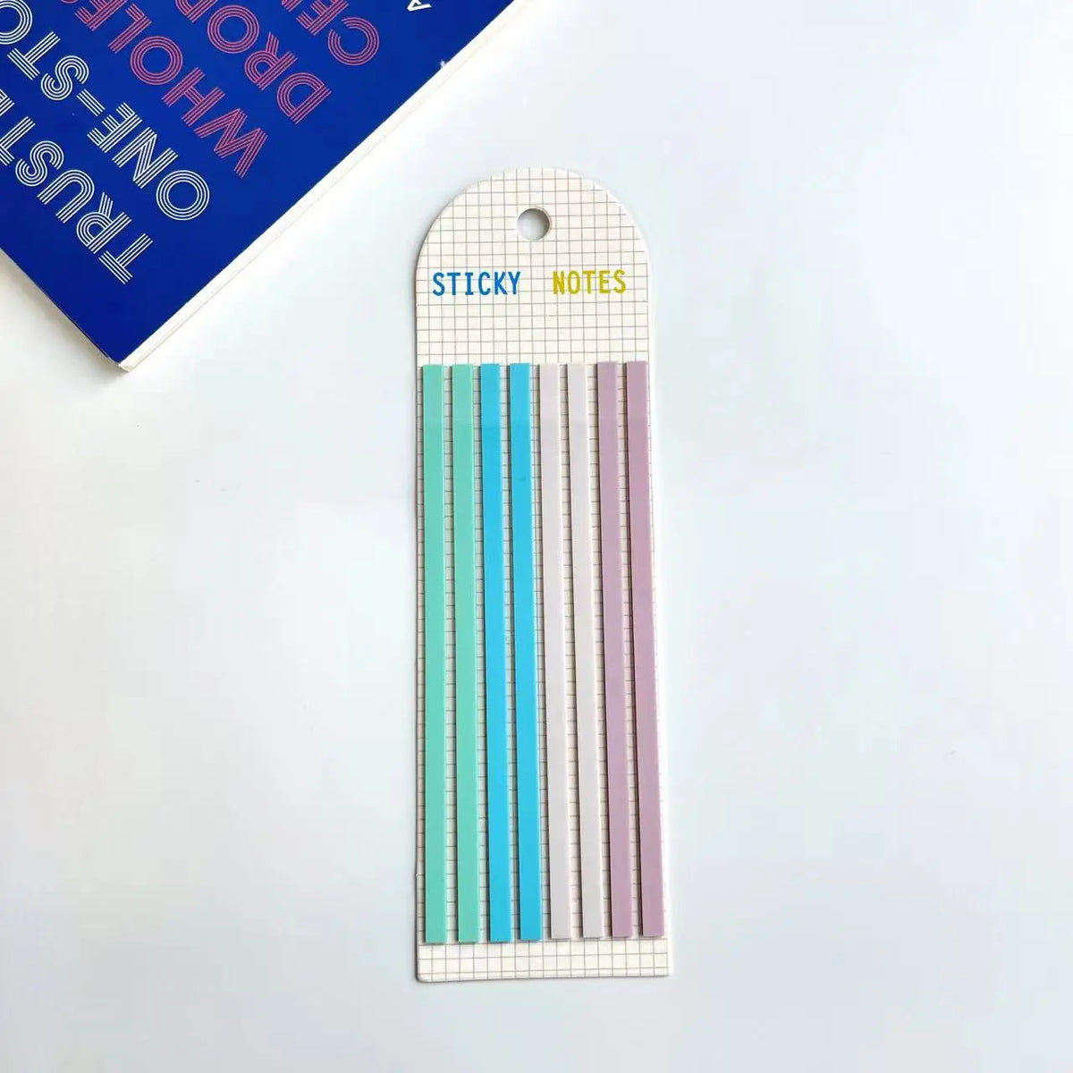 A strip of sticky notes with 160 transparent stickers and index tabs in various pastel colors.