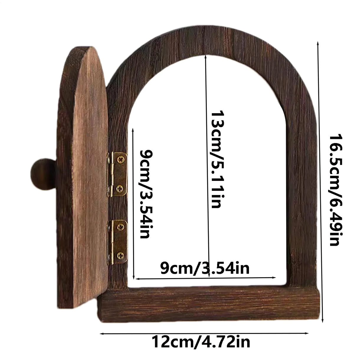 A dark brown wooden decorative outlet cover with a curved frame and a vertical piece.
