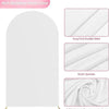 White arch backdrop stand cover showing fabric texture and details like snug fit and elastic spandex