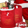Festive red velvet Santa Claus gift bags filled with greenery and red presents