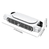 A white car backseat cooling fan with a grille and a handle, shown in a profile view.