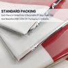 A close-up of a white and red rainbow pride flag folded inside a clear plastic bag on a white background.