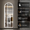 Full-length LED floor mirror with an arched frame and smart touch button features dimming and 3 color modes.