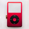 A red iPod front faceplate with a black clickwheel and screen area.