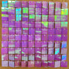 A grid of iridescent sequin shimmer wall panels in various shades of purple and green.