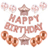 A set of pink and blue foil letter balloons and star shaped balloons for a birthday party decoration