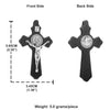 Front and back views of a wooden St. Benedict crucifix pendant with a figure of Christ.