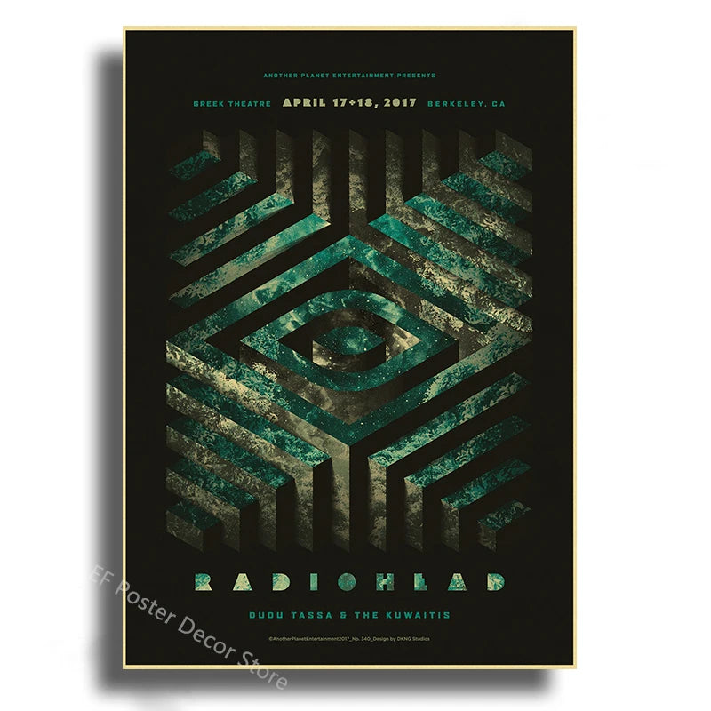 Poster for Another Planet Entertainment's Greek Theatre event featuring a geometric design and the band Radiohead