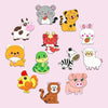 A collection of twelve cute animal fridge magnets featuring cats, tigers, rabbits, lions, and pigs in soft pastel colors.