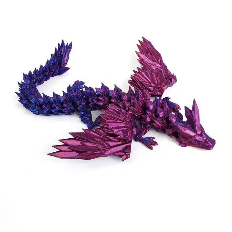 A cluster of purple and blue 3D printed dragon wings forming a desktop ornament.