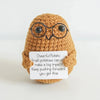 Handmade crochet potato doll with glasses and an inspirational card