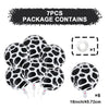 A package of 7 pieces of black and white spotted foil balloons, including an instruction card.