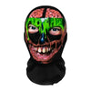 A realistic horror mesh balaclava mask featuring a green, dripping face and skull design.