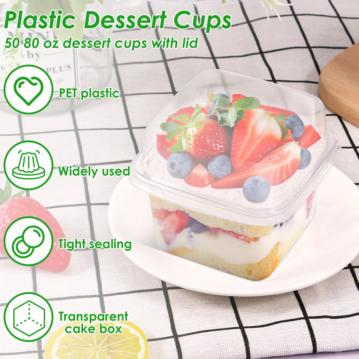 Clear PET Dessert Cups with Lids (50-Pack)