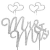 Silver crystal embellished Mr and Mrs wedding cake toppers with heart designs