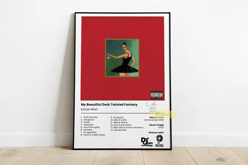 Arte de álbum en lienzo para decoración de pared, de Beautiful Dark Twisted Fantasy de Kanye West, con una mujer de vestido n