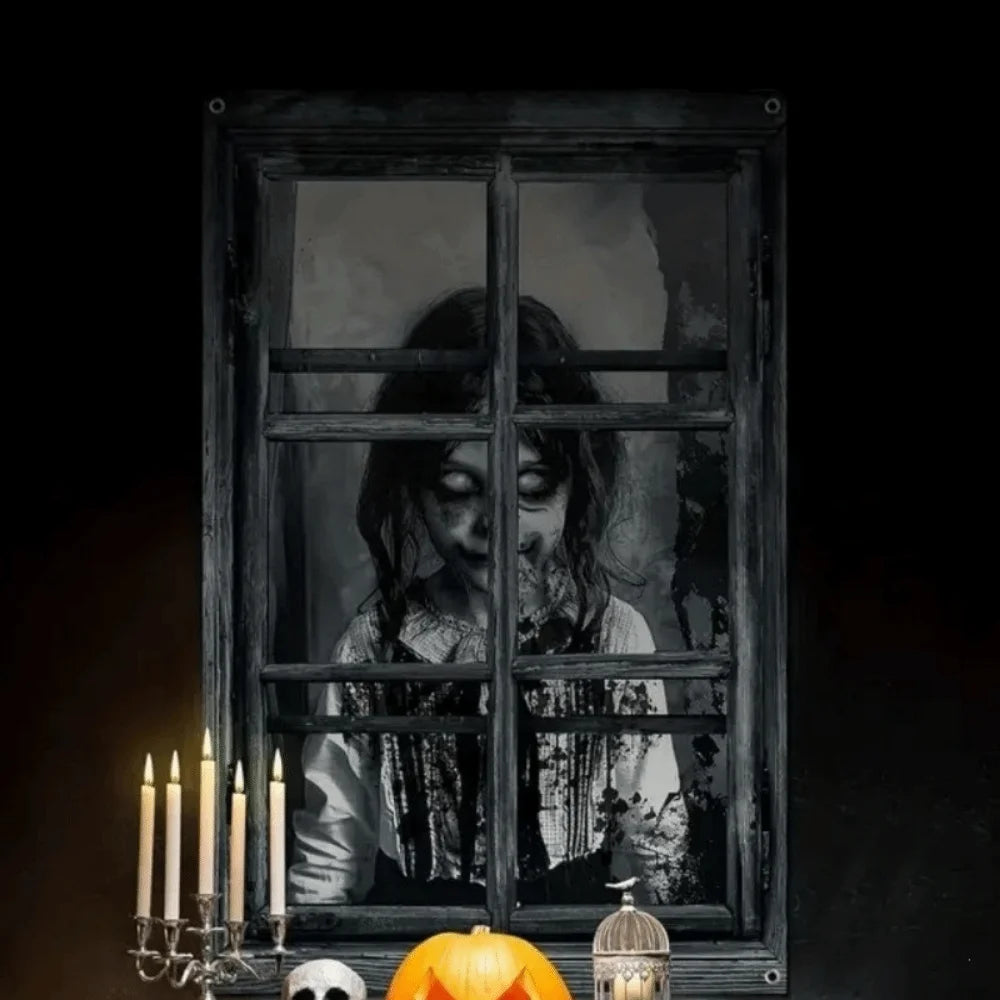 Scary Halloween Window Cover Set with Blood-Themed Design