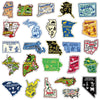 A collection of 50 USA state map cartoon stickers featuring various states like Alaska, Oregon, and Florida.