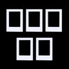 A set of five white rectangular photo frame magnets arranged in a row and a row below.