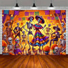 Day of the Dead Skeleton Carnival Backdrop for Halloween Party Decorations