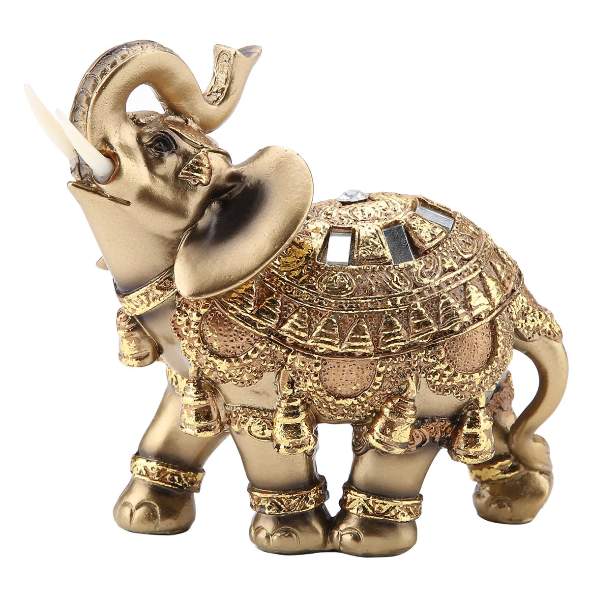 Goldene Elefantenstatue zur Feng Shui für Wohlstand und Glück.