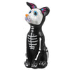 A black resin figurine of a dog and cat with white facial markings and pink accents.