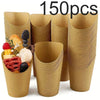 150 pieces of disposable kraft paper serving cups filled with assorted fruit and snacks