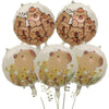 A set of cartoon capybara foil balloons in shades of brown and orange, some featuring question marks.