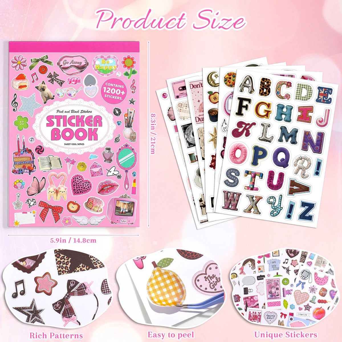 A collection of aesthetic stickers including alphabet letters and decorative elements for journaling and crafting