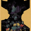 A vintage movie poster for Mulholland Drive featuring silhouetted figures and dark tones.