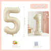A set of three 32 inch milky white aluminum foil number balloons, including a large five, a one, and twenty glue dots.