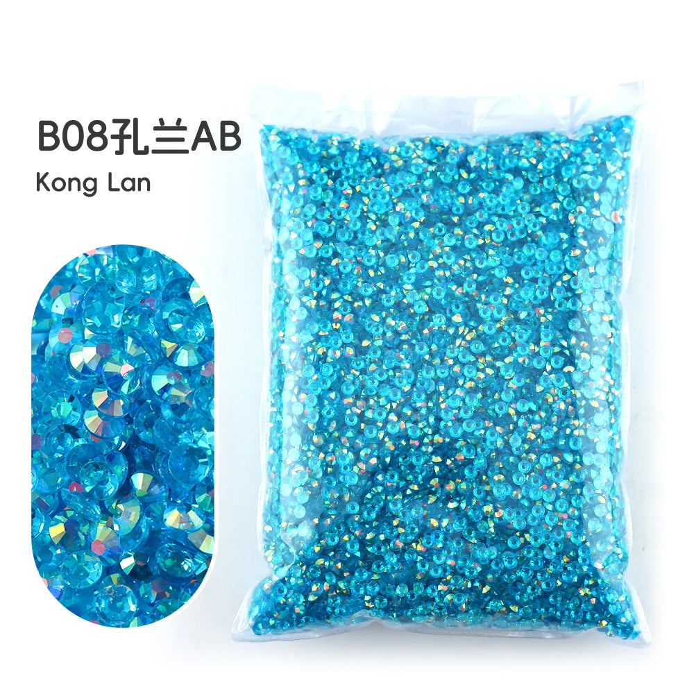 Bag of bright blue resin rhinestones for crafting