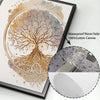 A framed canvas print depicting a detailed Nordic Tree of Life and Buddha design on cotton canvas.