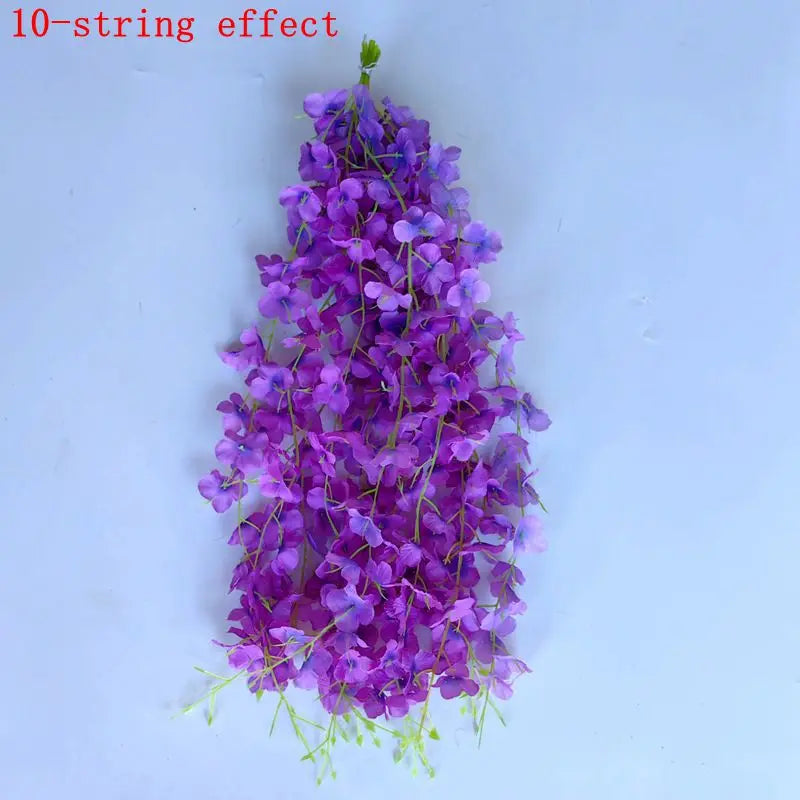 A vibrant purple 10-string effect artificial wisteria hanging flower garland.