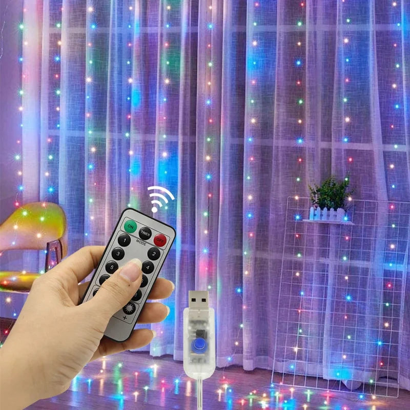 USB LED Curtain Lights with Remote – 8 Lighting Modes for Weddings & Home Decor