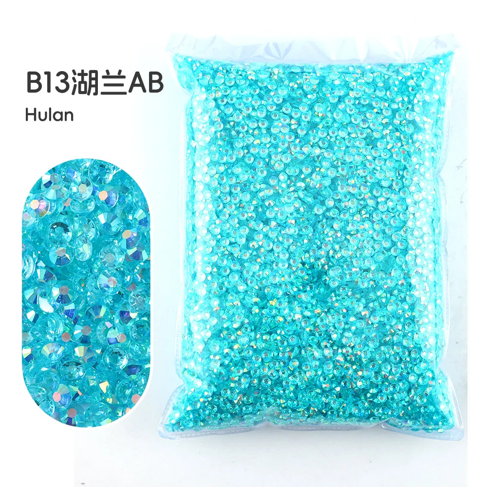Bag of bright turquoise AB resin rhinestones for crafting