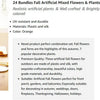 Ein Bund künstlicher Herbstblumen und Pflanzen in orangefarbenen Tönen auf einem Holztablett.