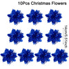 Ten blue glitter artificial poinsettia flowers for Christmas decoration