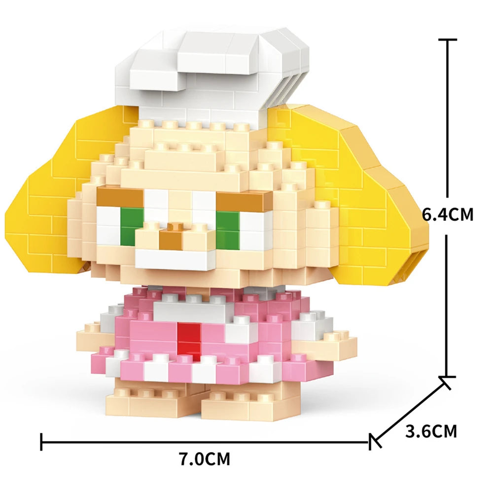 A LEGO minifigure model kit featuring a yellow head and pink body with white accents.