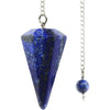 A deep blue natural stone teardrop pendant on a silver chain.