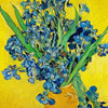 Vibrant blue delphinium bouquet against a bright yellow background, painted in an impressionistic style.