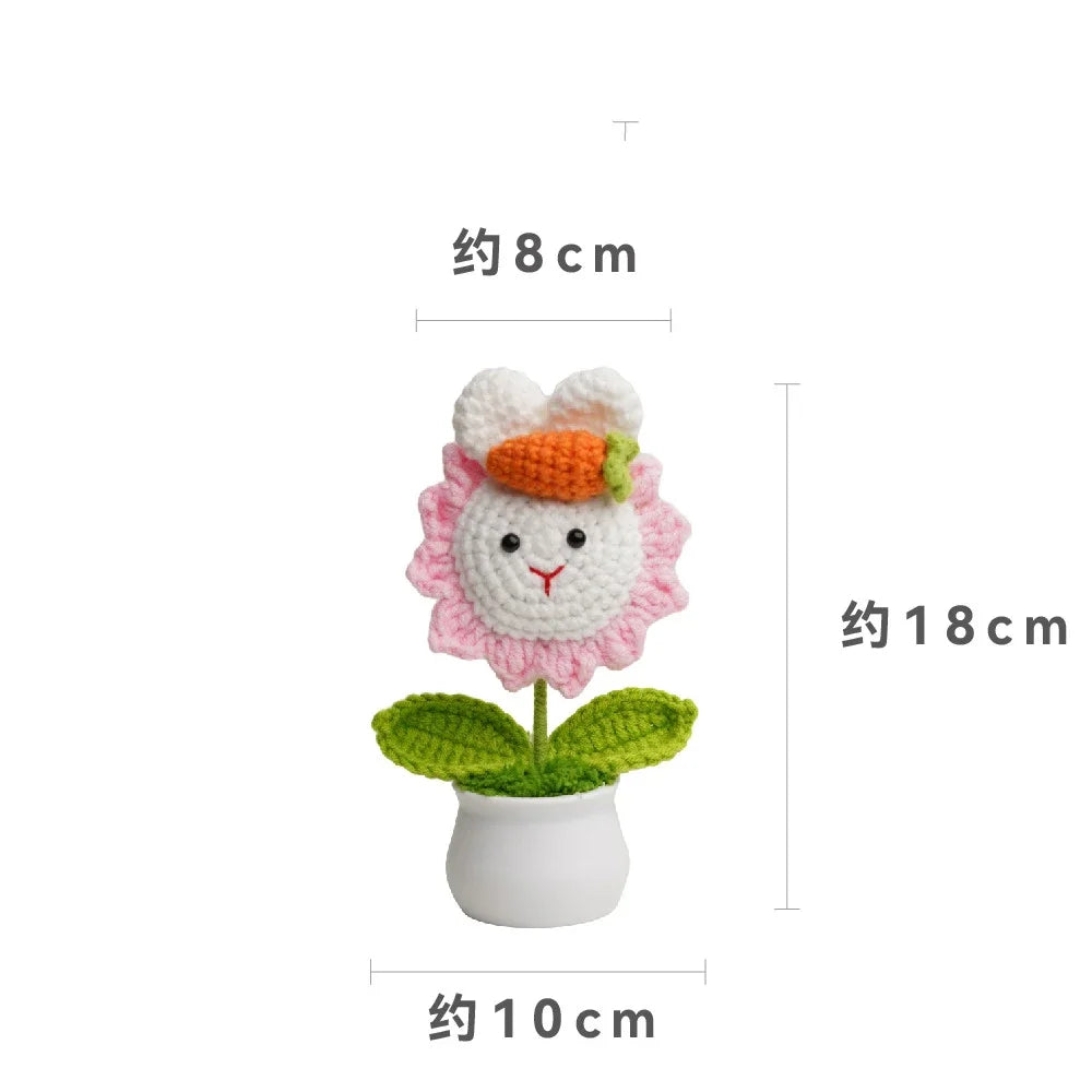 Handmade Crochet Sunflower in Pot – Decorative Knitted Artificial Plant